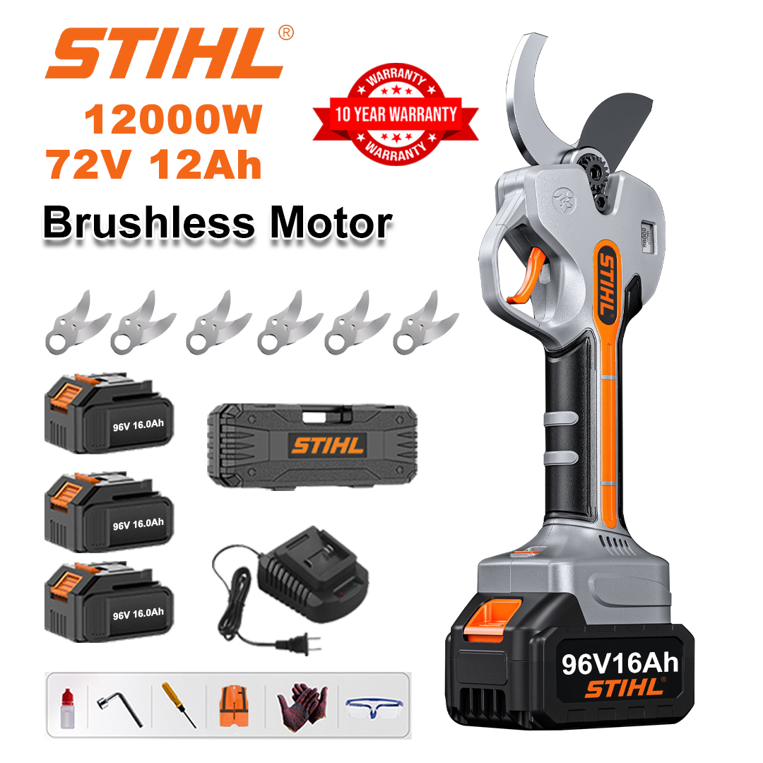 Tesoura de poda com bateria de lítio sem escova de 12000 W + bateria de 78 V12 Ah * 3 + lâmina de liga sk9 * 6+ carregador + display de energia LED + caixa de ferramentas + óleo lubrificante + óculos de proteção + garantia de 10 anos