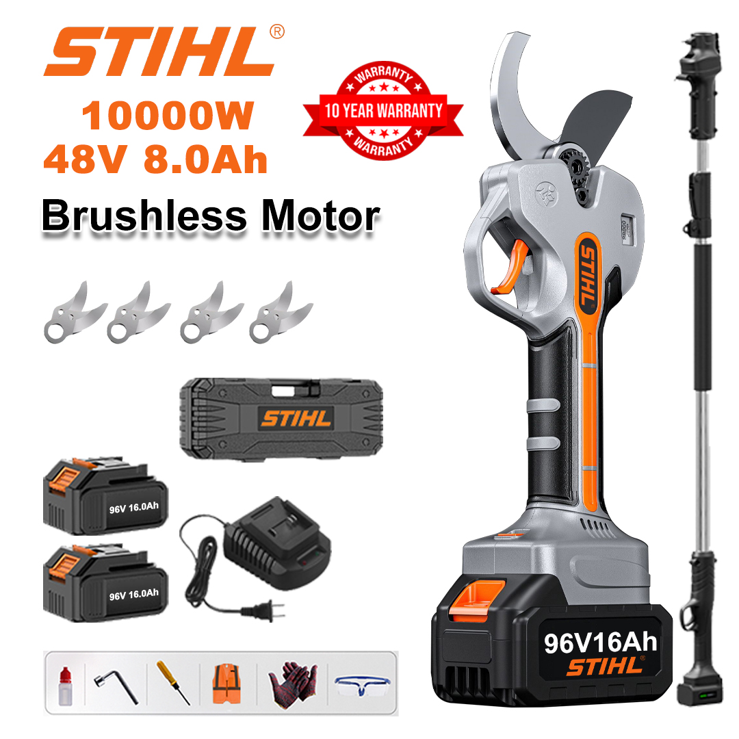  [Haste de extensão 1,5~5m] Tesoura de poda com bateria de lítio sem escova de 8000 W + bateria de 48 V8 Ah * 2 + lâmina de liga sk9 * 4 + carregador + display de energia LED + caixa de ferramentas + óleo lubrificante + óculos de proteção + garantia de 10 anos